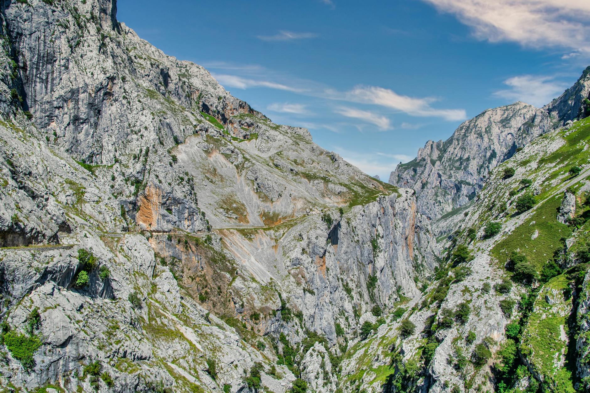 Breathtaking view of rocky cliffs and valleys in Picos de Europa, Spain.
